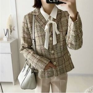 ZARA Cropped Textured Plaid Blazer size M